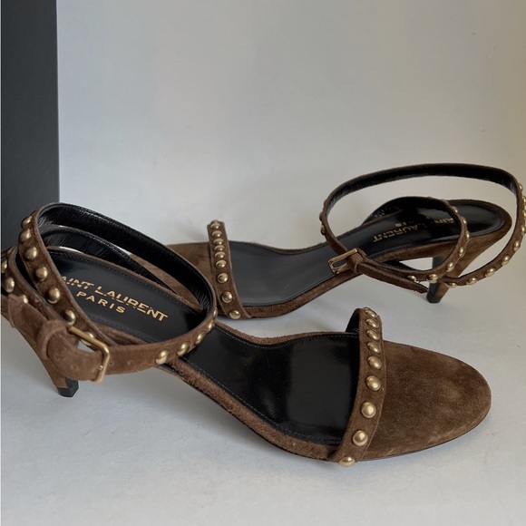 Saint Laurent Women's Kiki Studded Strap Mid-Heel Sandals - Picture 2 of 10